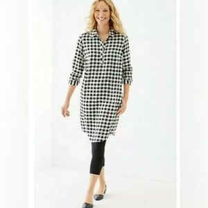 J. Jill Buffalo Shirt Dress Black/White Checkered Long Sleeve Pullover Size S
